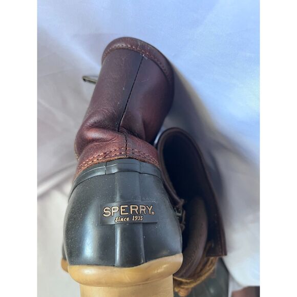 Sperry Saltwater Wedge Tide Wool Black Brown Duck Boots Size 10 - Picture 9 of 11